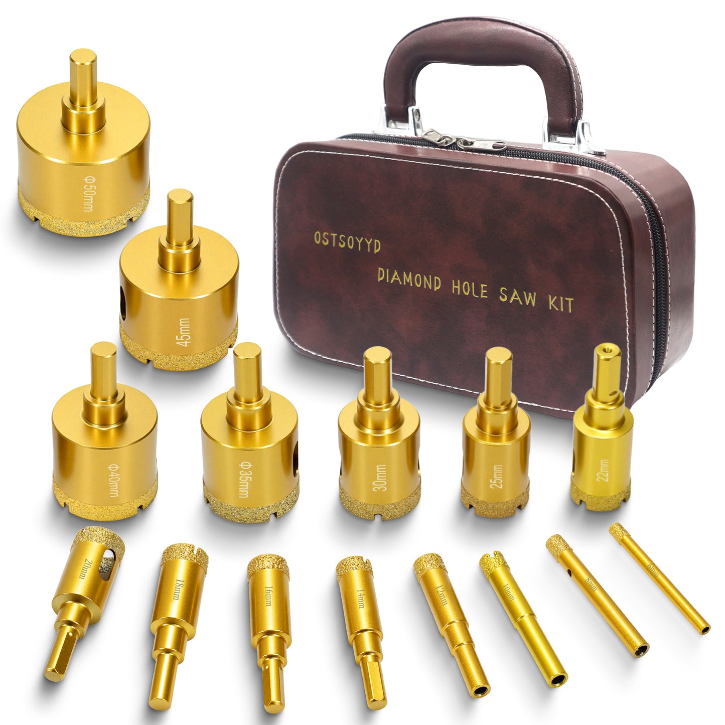 Diamond Hole Saw Bits,Dry/Wet Brazing Tile Drill Hole Saw Kit,15pcs (6-50mm) Diamond Core Drill Bit Set for Ceramic, Glass, Tile, Gypsum, Marble, Granite