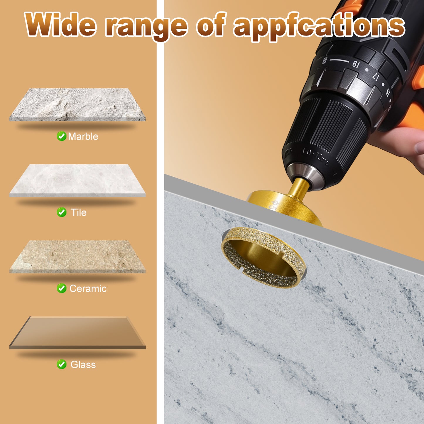 Diamond Hole Saw Bits,Dry/Wet Brazing Tile Drill Hole Saw Kit,15pcs (6-50mm) Diamond Core Drill Bit Set for Ceramic, Glass, Tile, Gypsum, Marble, Granite