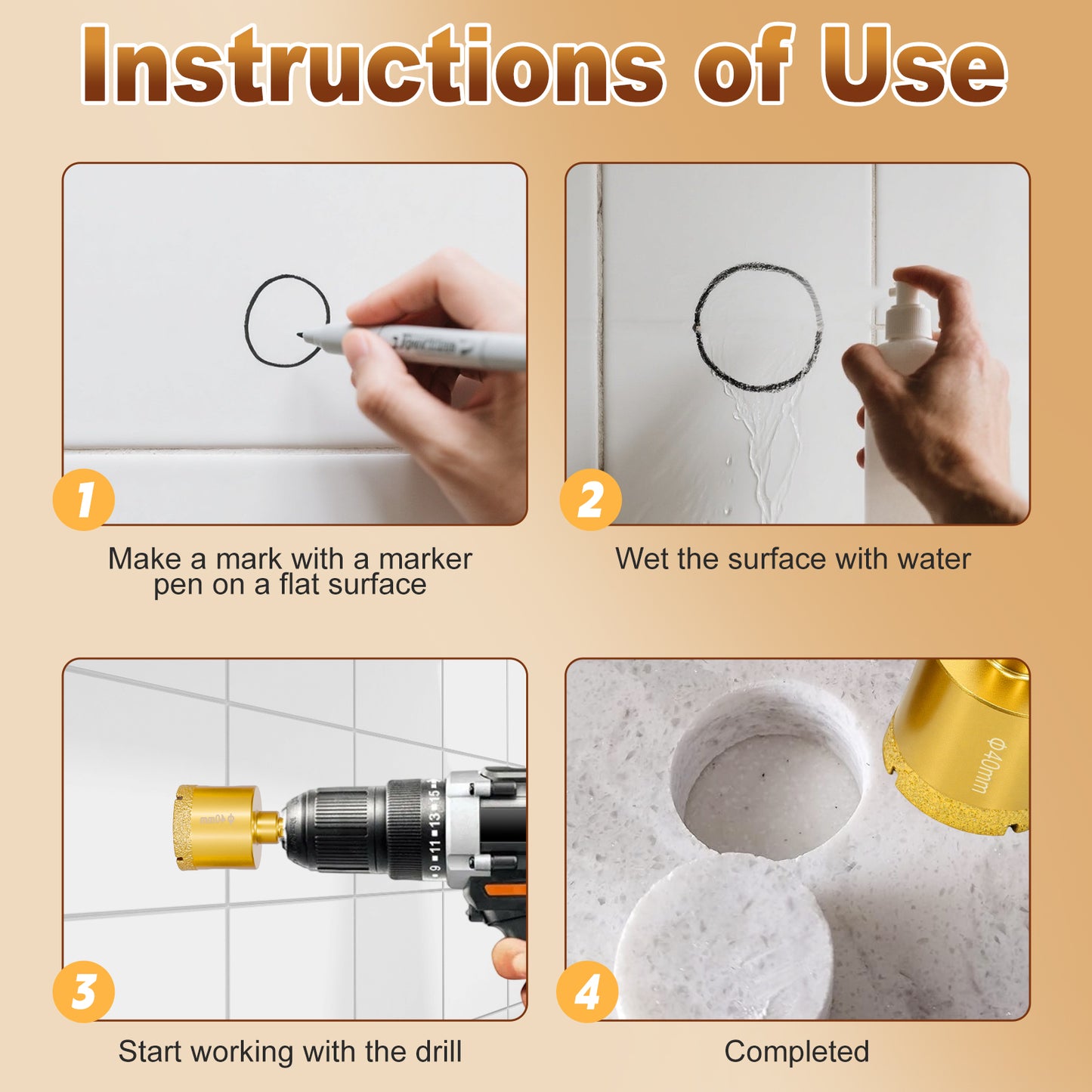 Diamond Hole Saw Bits,Dry/Wet Brazing Tile Drill Hole Saw Kit,15pcs (6-50mm) Diamond Core Drill Bit Set for Ceramic, Glass, Tile, Gypsum, Marble, Granite