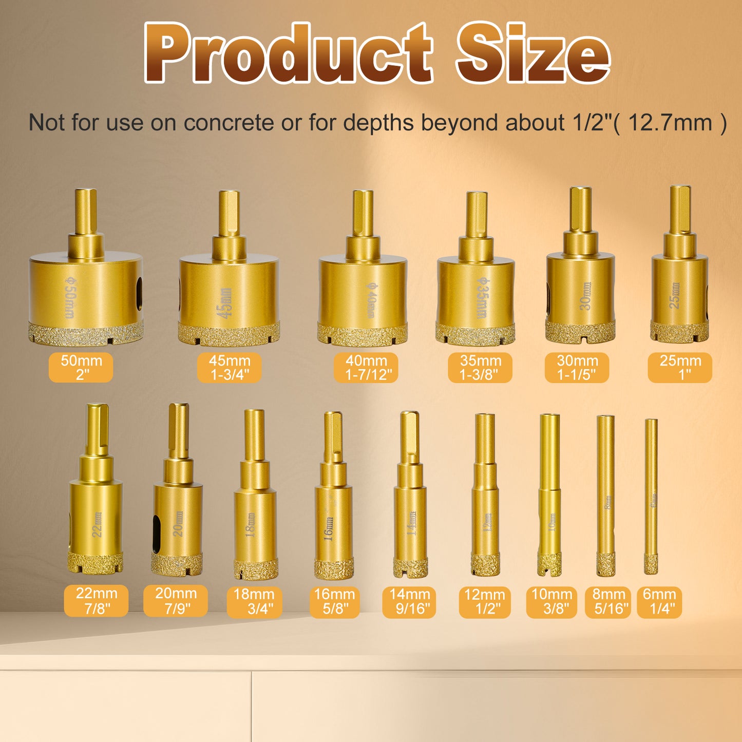Diamond Hole Saw Bits,Dry/Wet Brazing Tile Drill Hole Saw Kit,15pcs (6-50mm) Diamond Core Drill Bit Set for Ceramic, Glass, Tile, Gypsum, Marble, Granite